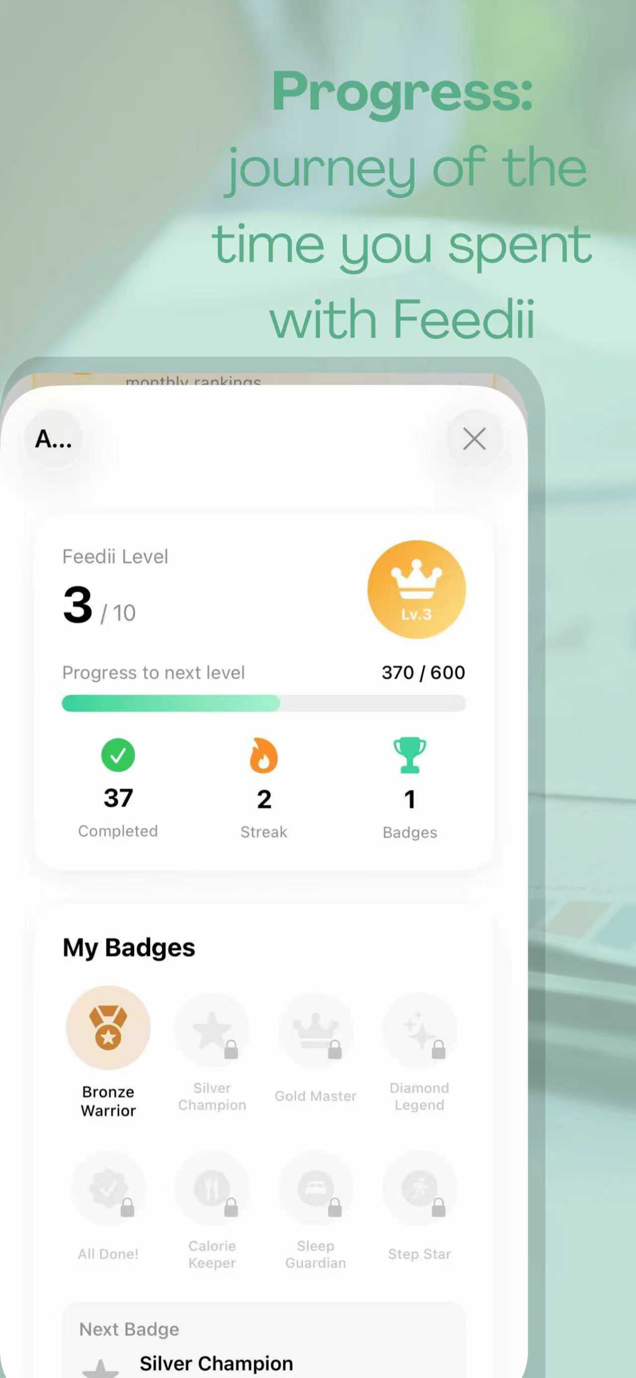 Feedii app displaying supportive coaching messages and gentle reminders without judgment